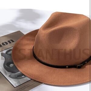 NEW Lisianthus Women Medium Camel Brown Belt Buckle Fedora Hat